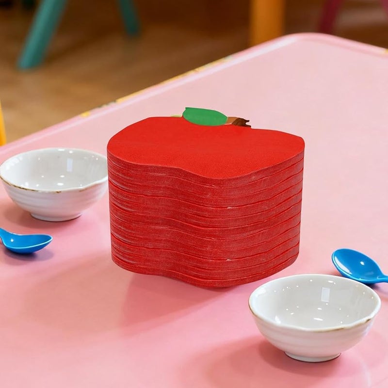 100 قطعة من مناديل المدرسة الناعمة بتصميم التفاح لتزيين طاولة حفلات العطلات وأعياد الميلاد - Image 4